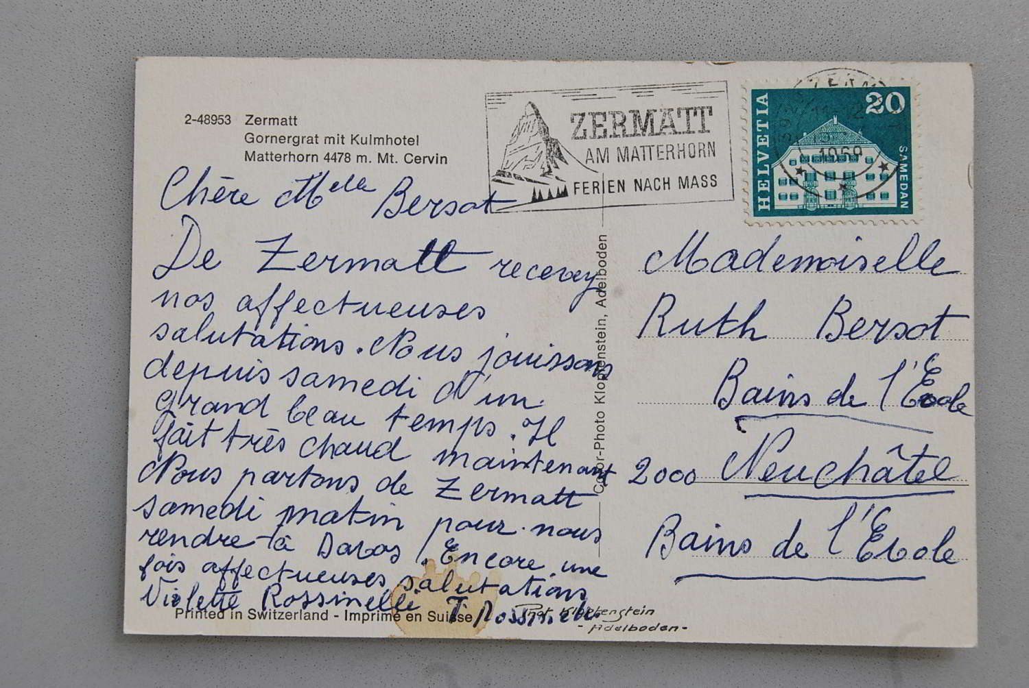 Cartoline postali: AK Zermatt, Gornergrat mit Kulmhotel 1969 – Usato da Rüfenacht BE venduto da Toro06 1