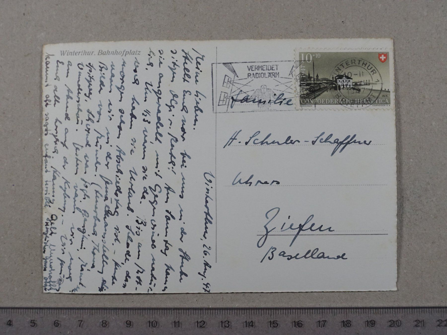 Cartoline postali: Winterthur, Bahnhofplatz, Tram, 1947 – Usato da Lenzburg venduto da fh1 1