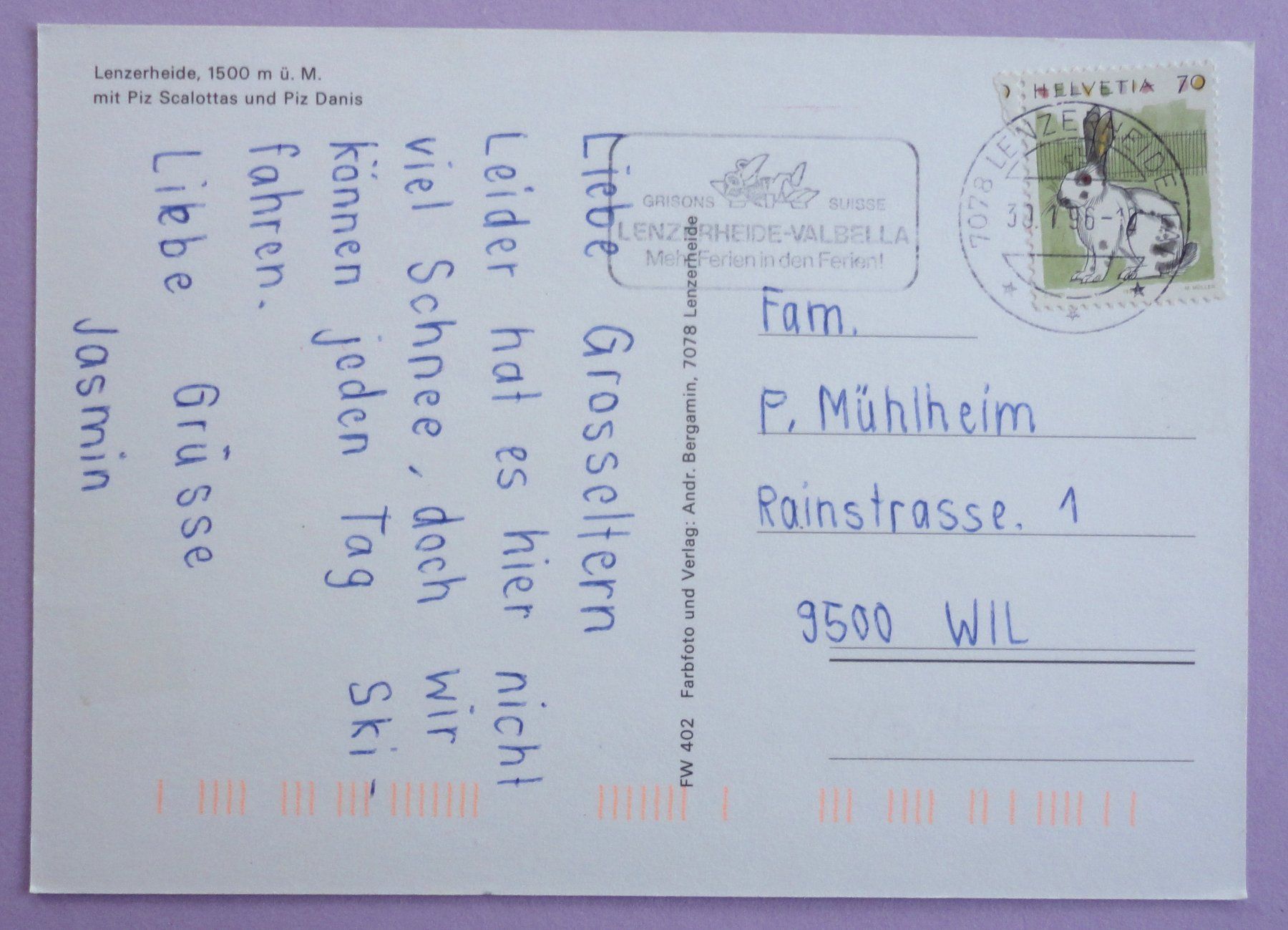 Cartoline postali: Lenzerheide, 1500 m ü.M. – Usato da Fétigny venduto da Billy2miny 1