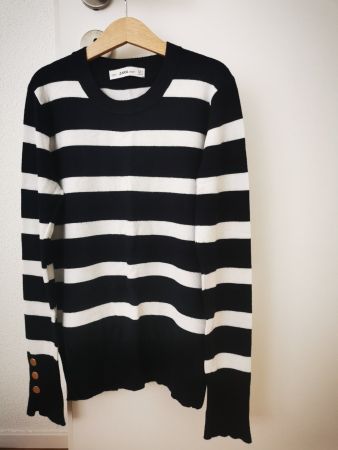 Zara Strickpullover, navy-weiss gestreift, Gr. S