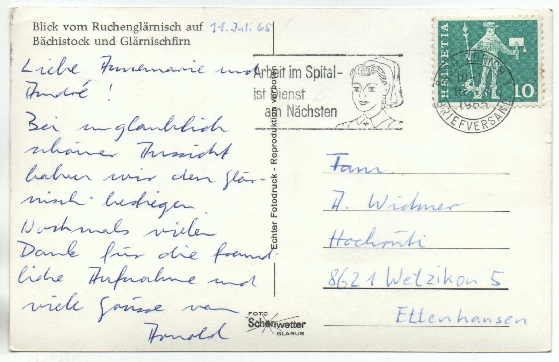 Ansichtskarten: BLICK VOM RUCHENGLÄRNISCH Bergsteiger – Gebraucht aus Jona von philajona 1