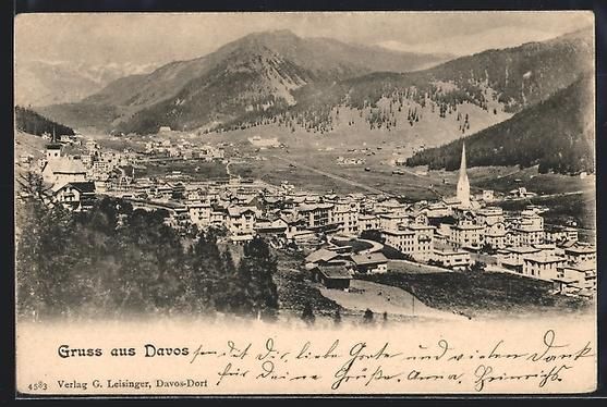 Ansichtskarten: AK Davos, Teilansicht mit Kirche, 1901 – Gebraucht aus Berlin von bartko-reher