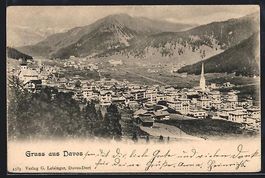 AK Davos, Teilansicht mit Kirche, 1901