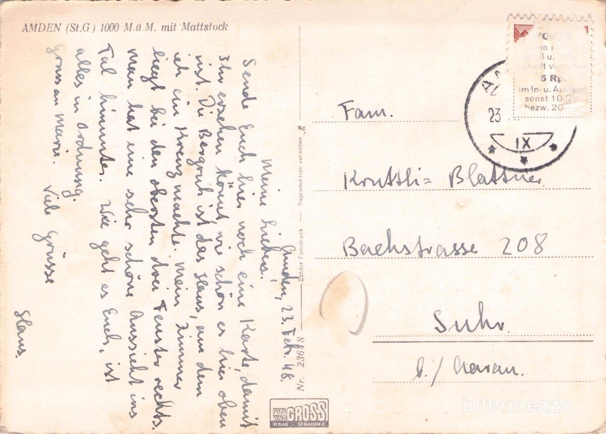 Cartoline postali: Amden SG // 1948 Dorf Winter – Usato da Basel venduto da intermezzo12 1