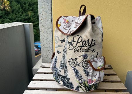 Sac à dos "Paris je t'aime" motif tour Eiffel lavande fleur
