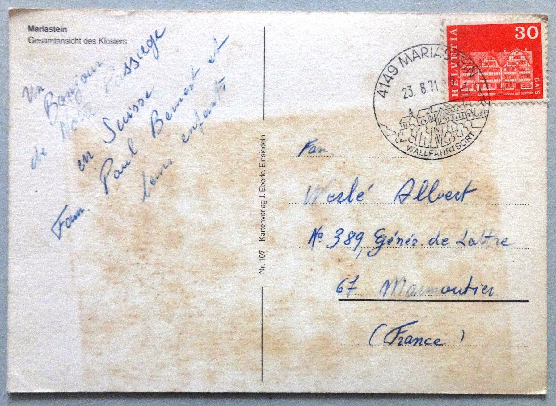 Cartoline postali: Mariastein, Gesamtansicht des Klosters – Usato da Fétigny venduto da Billy2miny 1