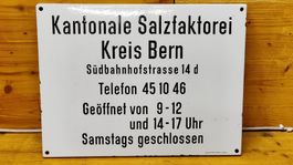 Kantonale Salzfaktorei Bern Emailschild, Vintage Eisen (L6)