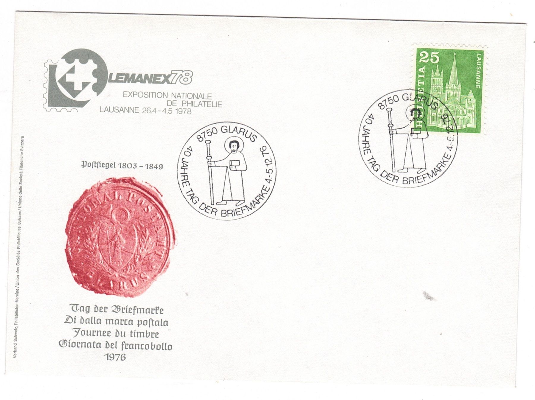 Tutti i francobolli: Lettre spéciale, journée du timbre Glarus 1976 – Usato da La Tour-de-Peilz venduto da amjust