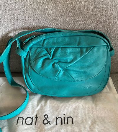 NAT & NIN Sac bandoulière cuir turquoise NEUF