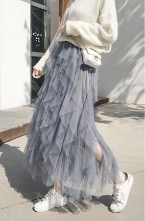 Chic Gonna lunga con volant👌tulle S/M/L👌per primavera