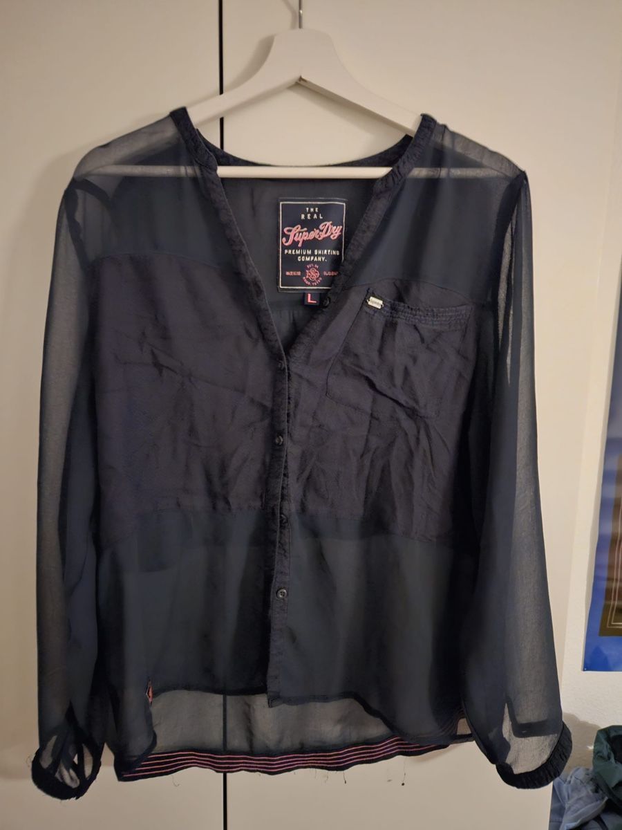 Superdry Camicette: Superdry Bluse, Gr. L, dunkelblau, transparent – Usato da Basel venduto da ari_xy65