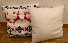 Lot de 2 Coussins Décoration Noël Renne & Uni Creme Confort