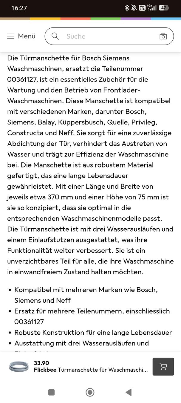 Bosch Lavatrici: Waschmaschinentürdichtung Bosch / Siemens – Nuovo e nell'imballaggio originale da Döttingen venduto da la112 2
