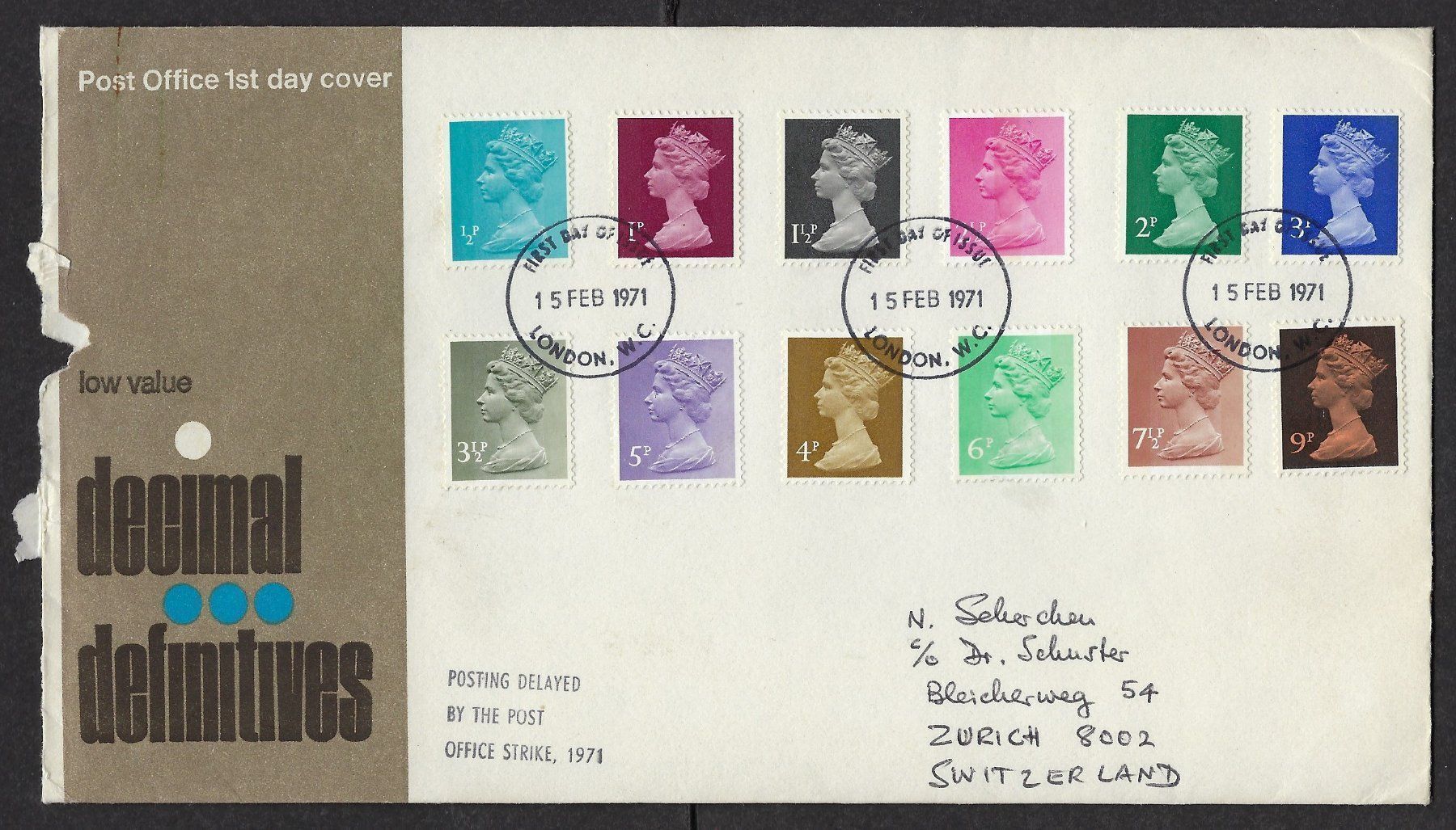 Alle Briefmarken: Grossbritaninen 1971 FDC mit "Legende" – Gebraucht aus Luzern von Einh0rn