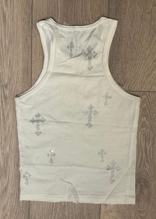 Weisses Tanktop mit Strasskreuzen, Grösse S, Top Zustand