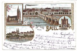 Gruss aus Basel - Stadt - Kein-Basel - Münster - Litho  1901