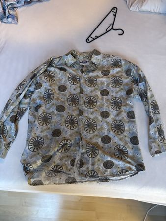 Herren Langarmhemd 3K gemustert blau braun guter Zustand