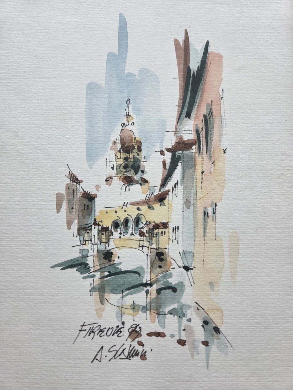 Dipinti: Aquarelle originale encadrée, Firenza 93 – Usato da Territet venduto da Cenh 1