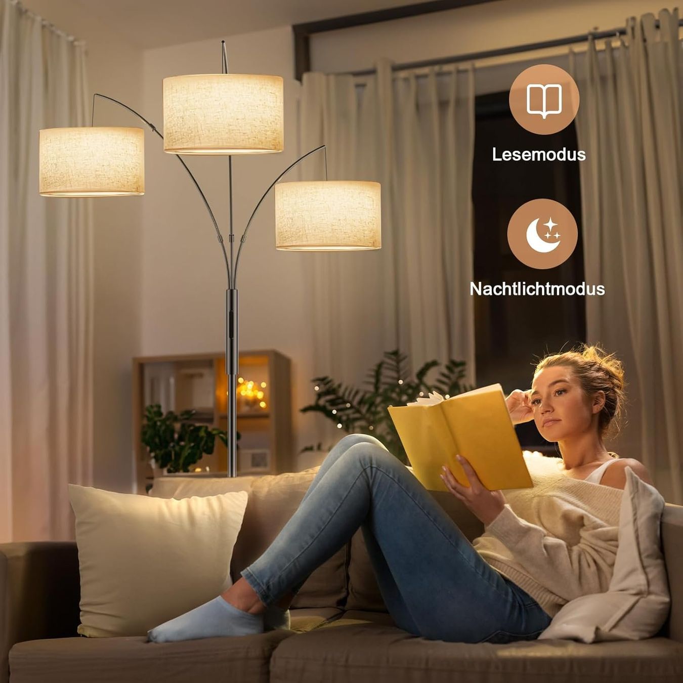 Lampes: Bogenlampe LED dimmbar 36W Fernbedienung Stoffschirm – Neuf avec emballage d'origine à Schaffhausen par tra_6j5m 4