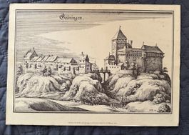 Alte Ansicht von Schloss und Städtchen Grüningen von Merian