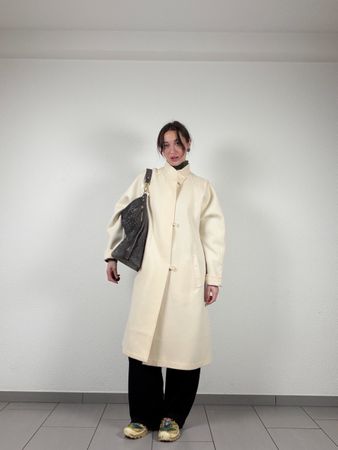 Vintage Coat, Cream Wool Blend, Size 42
