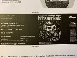 Ticket Böhse Onkelz, Frankfurt, Freitag 3. Juli 2026 (Nr.1)