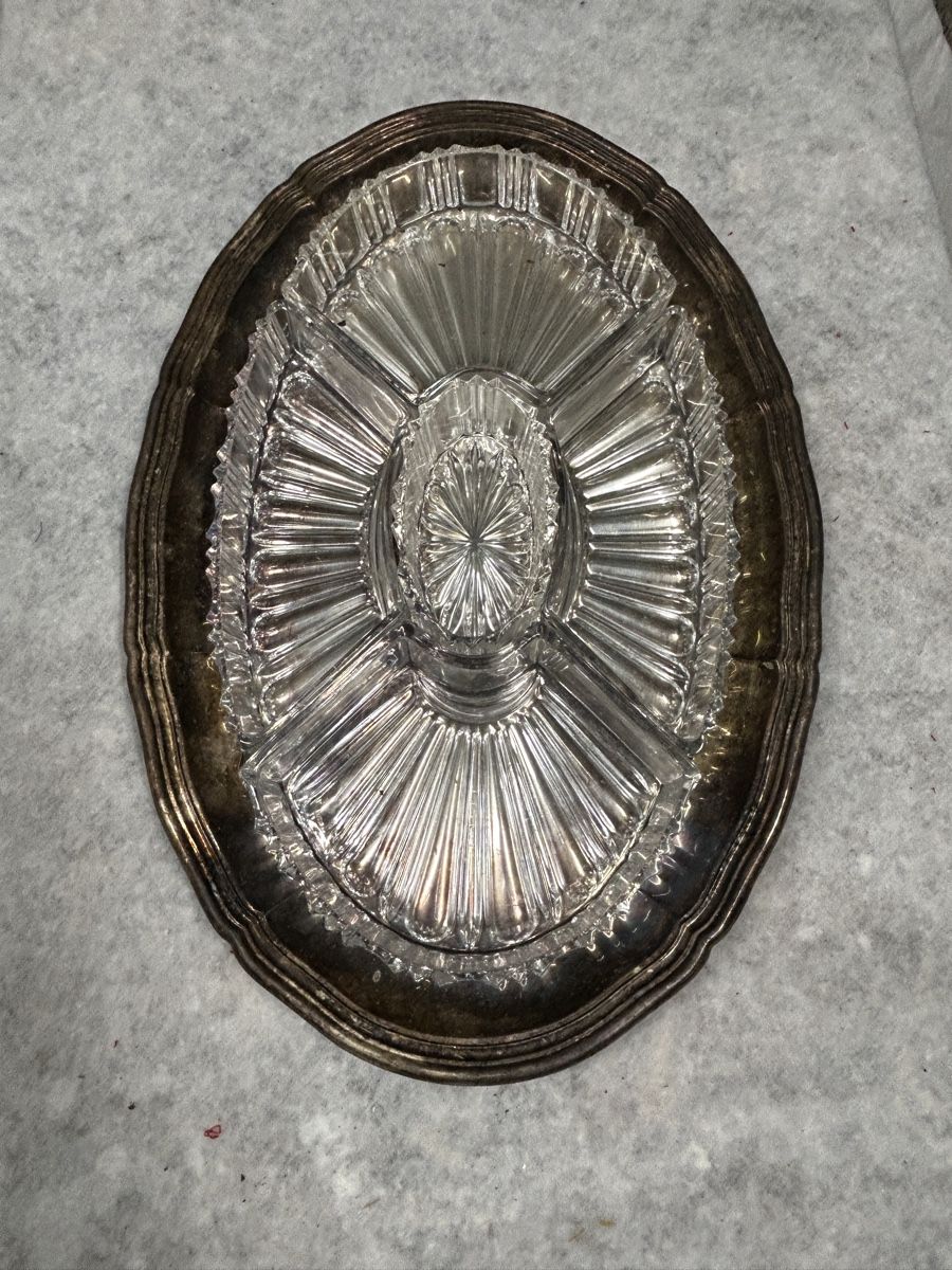 Piatti di portata: Silber Servierteller mit Glaseinsatz, gebraucht – Usato da Kehrsiten venduto da fot_55m5