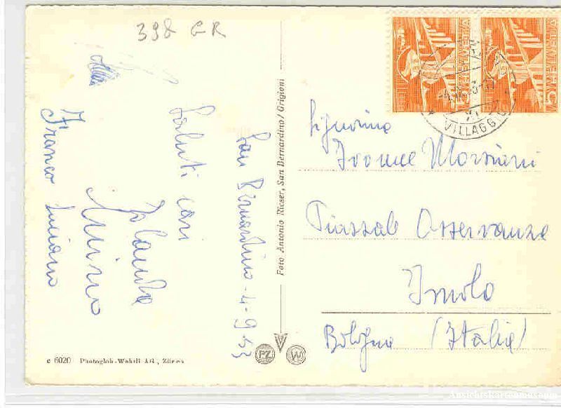 Cartoline postali: San Bernardino + 1953 – Usato da Emmenbrücke venduto da teestube 1
