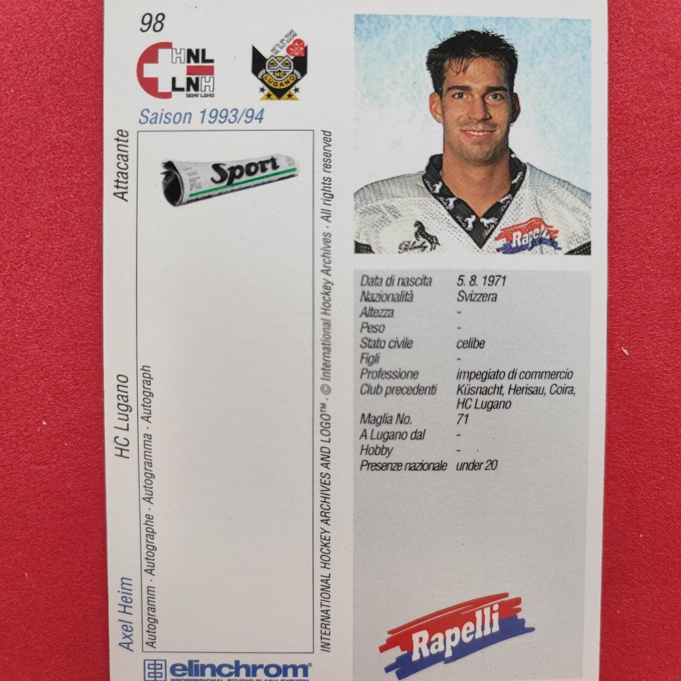 Sammelbilder & Trading cards: Axel Heim - HC LUGANO - 1993/94 – Gebraucht aus Dübendorf von kb86_MOVIE 1
