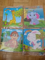 Puzzle, 9-teilig, süße Tiere, 4 Stück, mit Bildvorlage