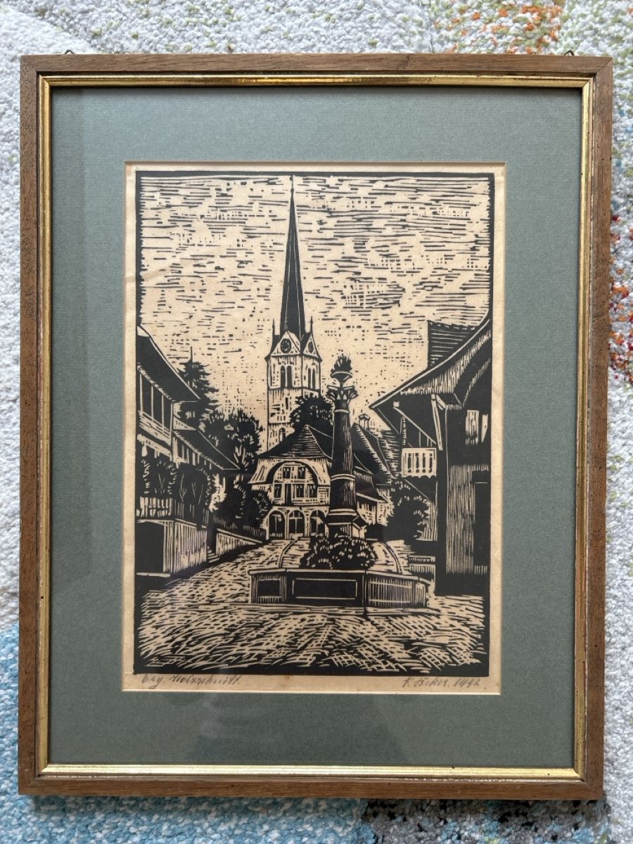 Holzschnitte: Holzschnitt F.Stöckli 1942 – Gebraucht aus Uffikon von Frosch1506