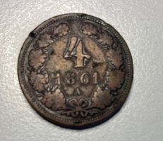 Seltene 4 Kreuzer Münze, Österreich, 1861