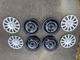 4 PW-Stahlfelgen 15 Zoll mit Radkappen Top