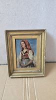 Ölgemälde junge Frau mit Kopftuch, gerahmt, antik 22x15