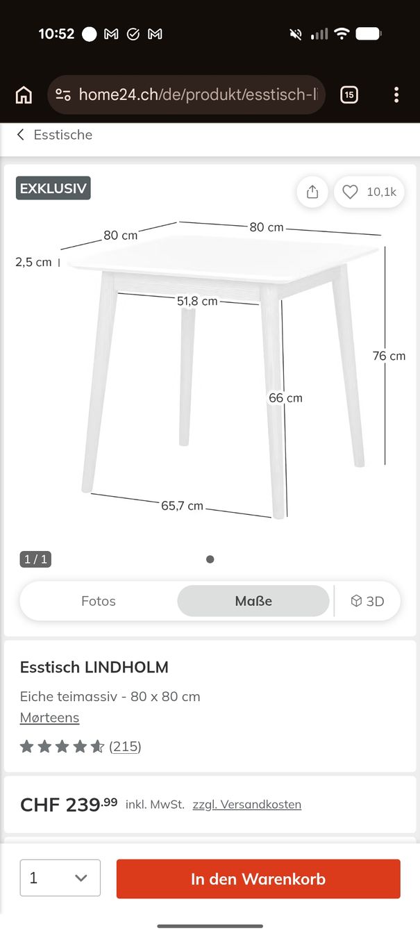 Tische: Esstisch LINDHOLM, Eiche teimassiv, 80x80cm – Gebraucht aus Uitikon Waldegg von rah_5p85 4