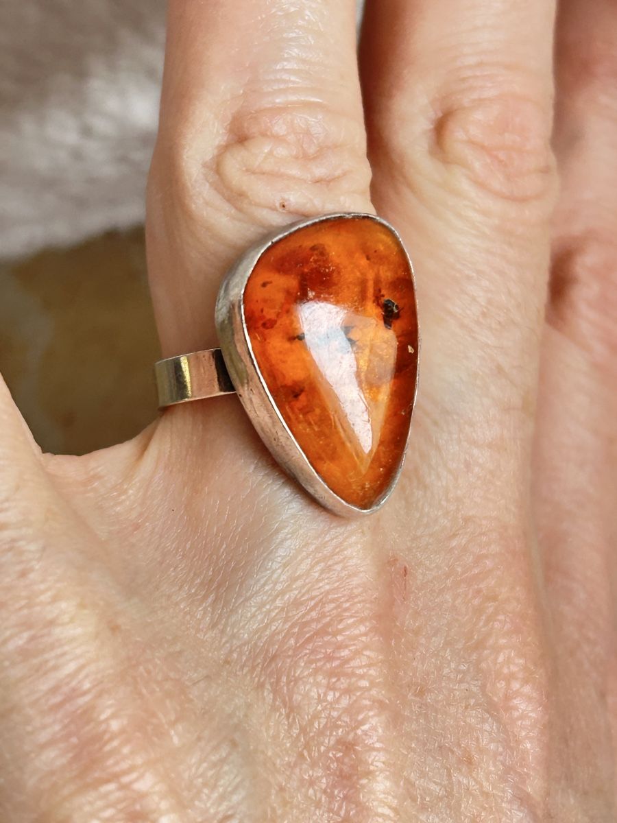 Anelli: Bernstein Ring, 835 Silber, Vintage Gr. 56 – Usato da Laufen venduto da Bellebellezza