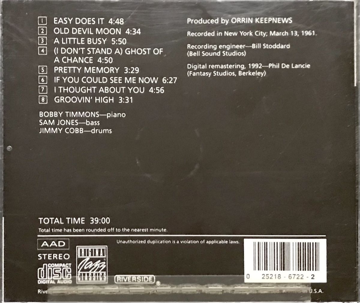 CD: CD Bobby Timmons Trio - Easy Does It – Usato da Zürich venduto da tomakomai 1