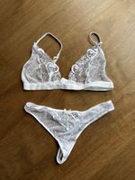 neu weisser Spitzen-BH & String-Tanga-Set Gr 38 75 C