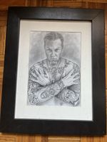 James Hetfield Hand-drawn pencil, Metallica, Black Frame