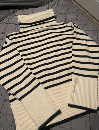 Damen Rollkragenpullover gestreift weiss schwarz 