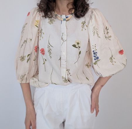 H&M Bluse, Leinen-Mischung, Blumenmuster, Gr. M, Top!
