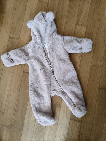 Baby Overall Plüsch mit Kapuze hellrosa 