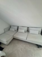 Ecksofa hellgrau Stoff guter Zustand leichte Flecken