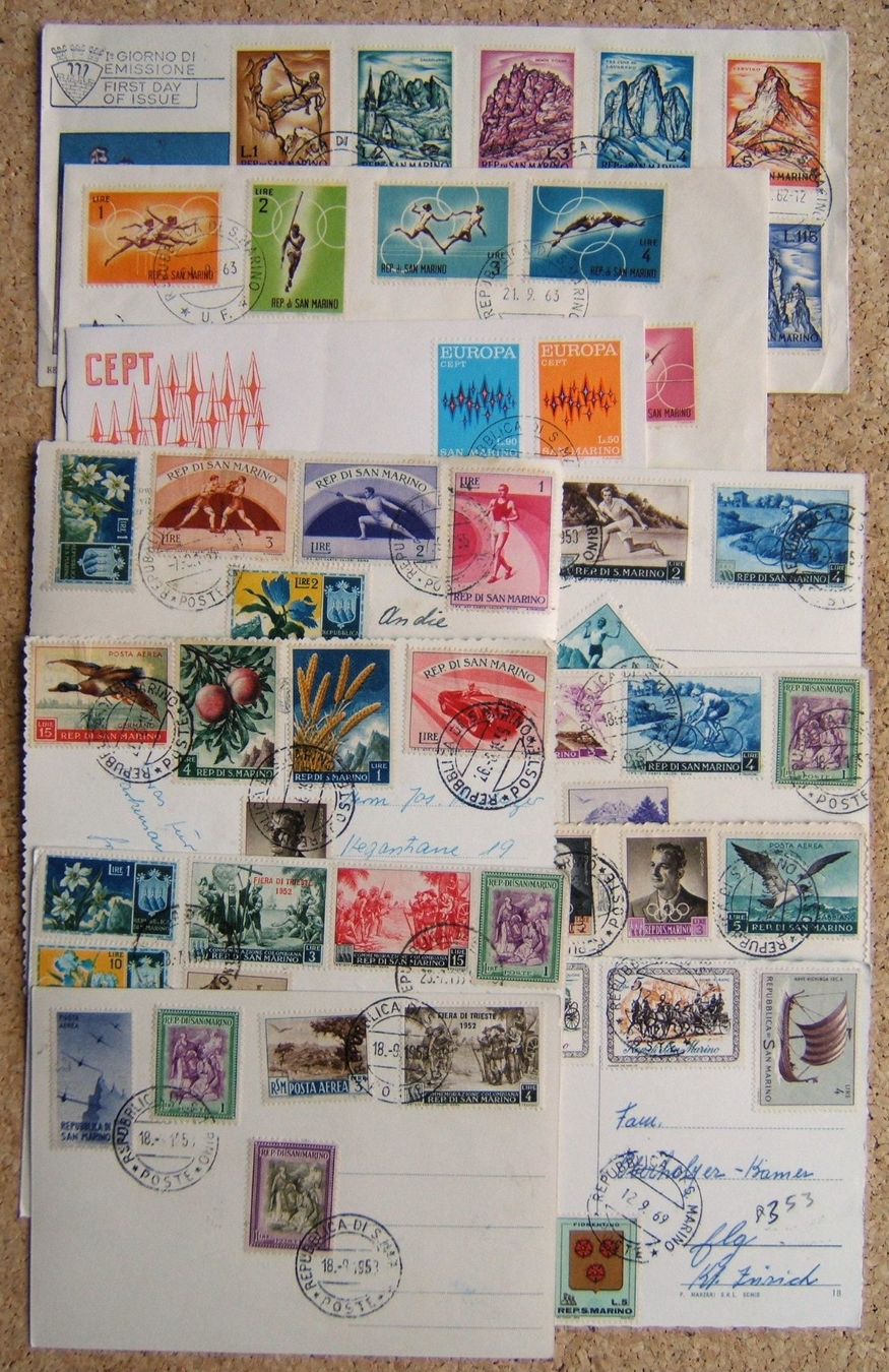 Tutti i francobolli: SAN MARINO LOT FDC / BRIEFE / AK – Usato da Brunnen venduto da Nonne04