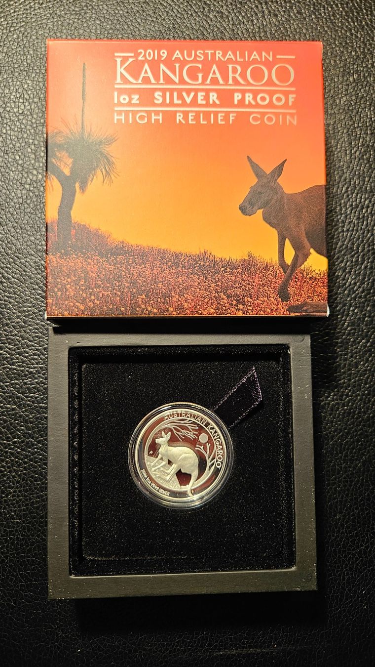 Tutti le monete: 2019 Australian Kangaroo 1oz Silver Proof High Relief Coin – Usato da Frick venduto da A-W