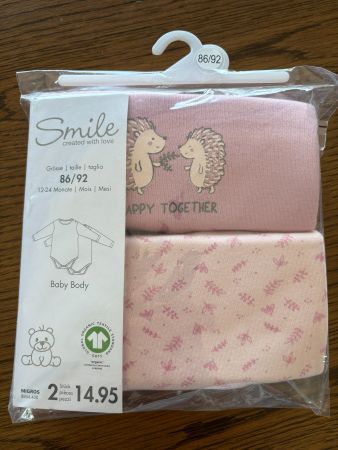Lot de 2 bodies bébé Smile, taille 86 - 92 Neuf