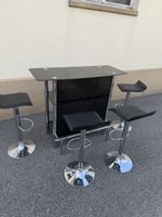 Bar Tisch mit 4 Hockern schwarz Glas Chrom Stahl 40-60 Zeich