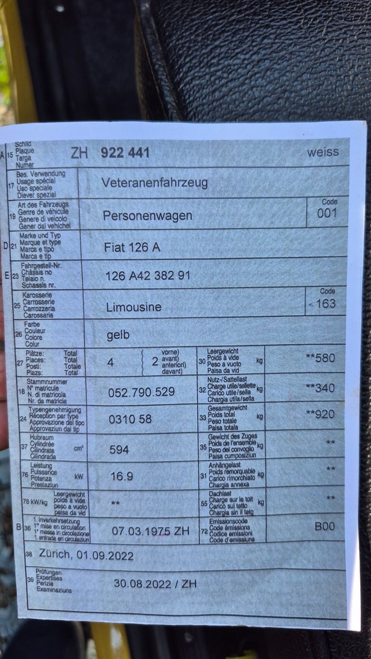 Fiat Autos: Fiat 126 ab MFK mit Veteran – D'occasion à Zürich par Rauber49 8