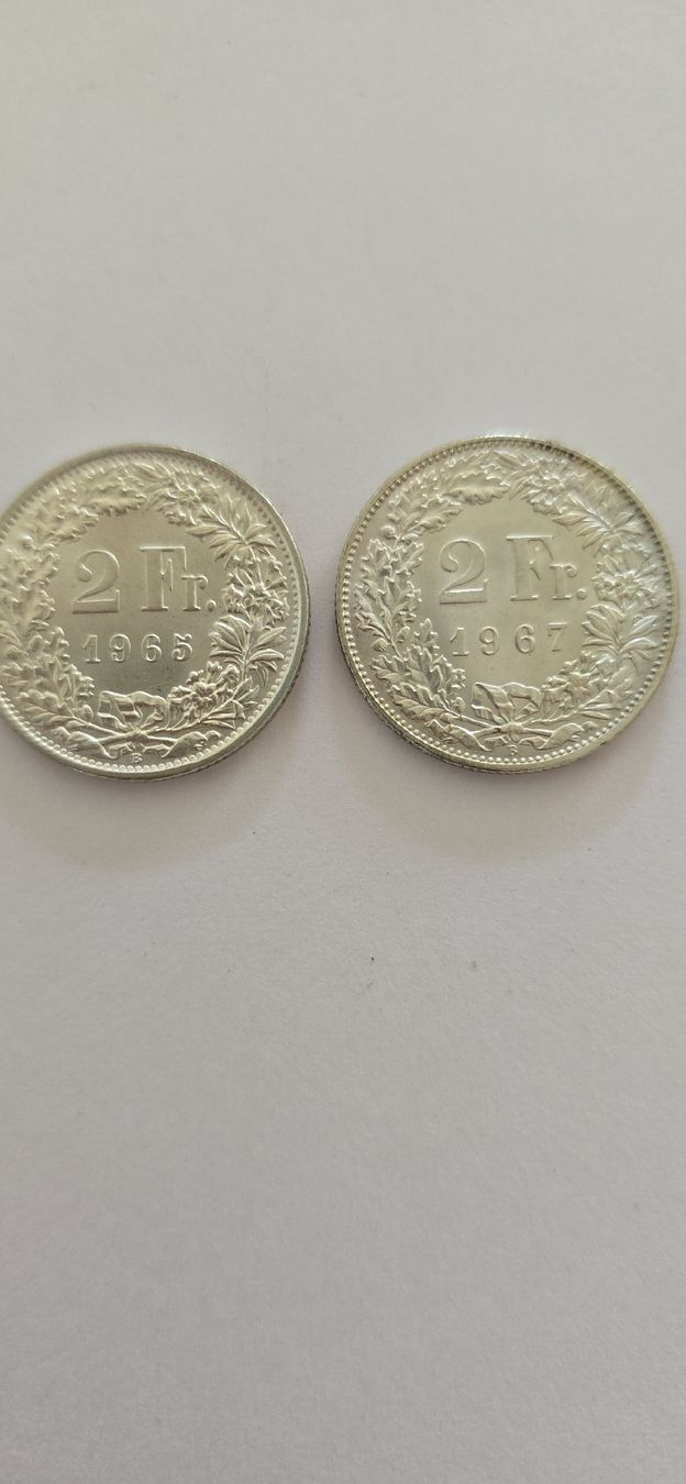 Toutes les monnaies: pieces 2 x 2.- Fr  1965 -1967  – Neuf (Voir description) à Fribourg par yan_z5fr