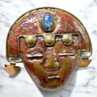 Masque MAPUCHE style précolombien cuivre bronze lapis lazuli